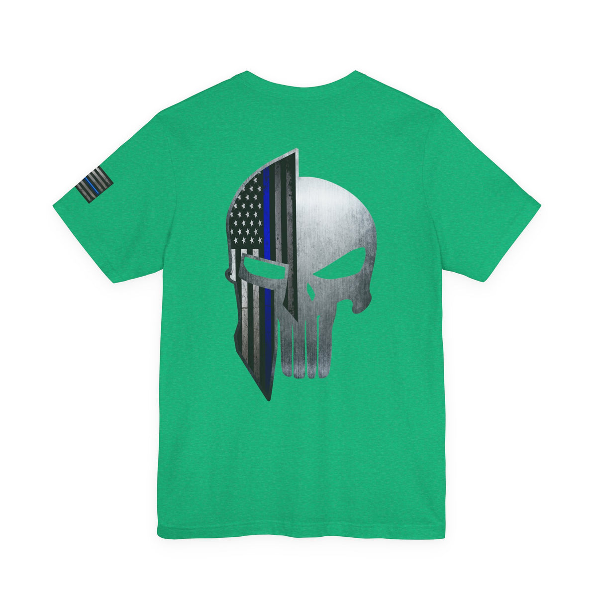 Grunge Metal Spartan Thin Blue Line American Flag T-Shirt – Honor & Valor Police Tribute Tee