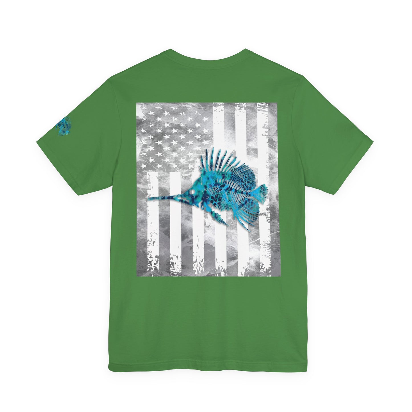 Fish Skeleton Grunge American Flag Tee, Patriotic Fishing Shirt, Vintage USA Bones, Fourth of July Apparel,