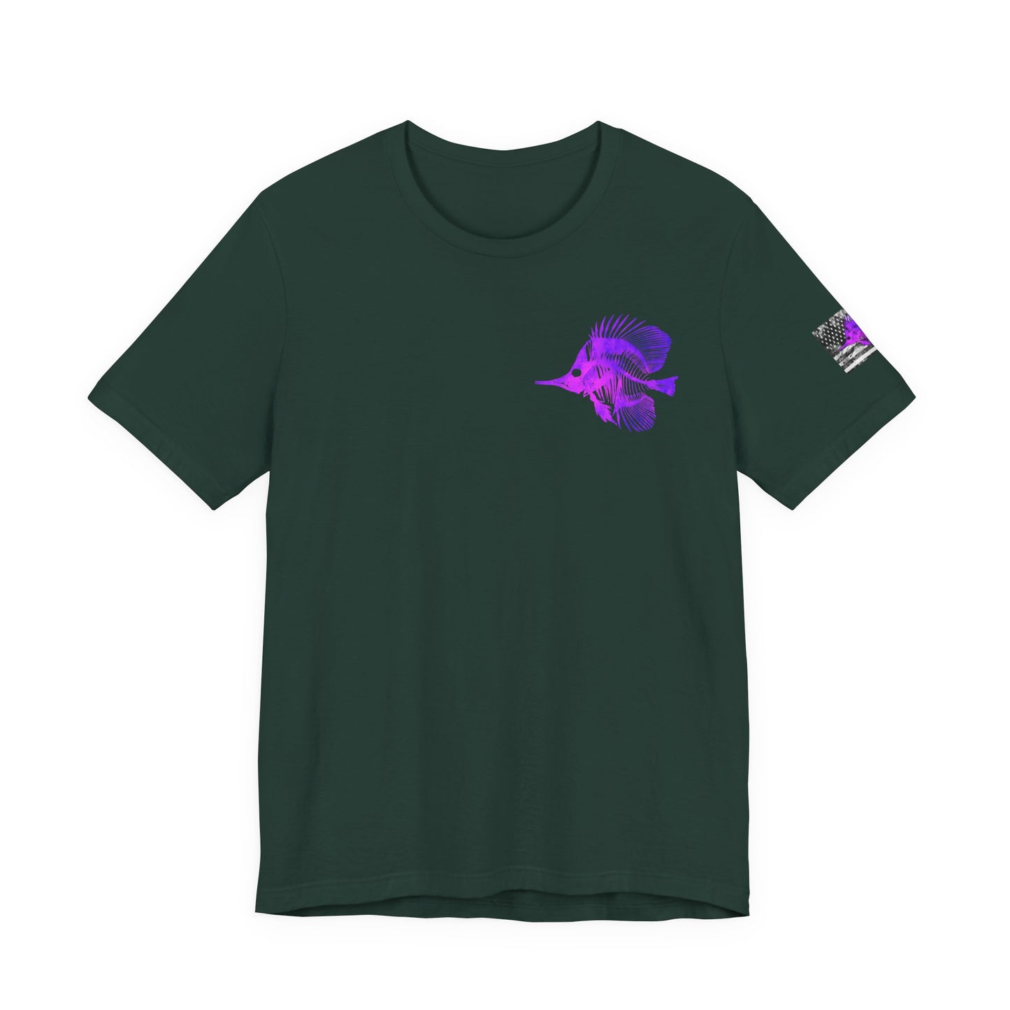 Purple Fish Angler Grunge American Flag Tee, Patriotic USA Shirt, Vintage American Flag
