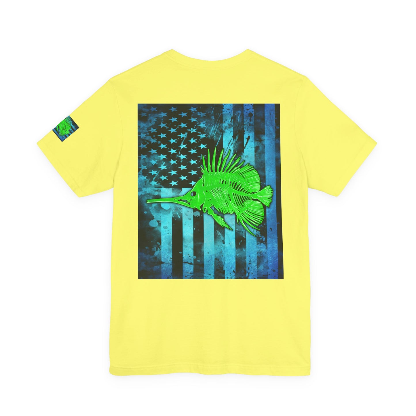 Green Fish Grunge American Flag Tee, Patriotic USA Shirt, Vintage American Flag