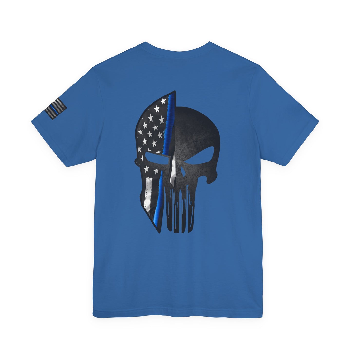 Grunge Spartan Helmet Thin Blue Line American Flag T-Shirt – Honor & Valor Police Tribute Tee