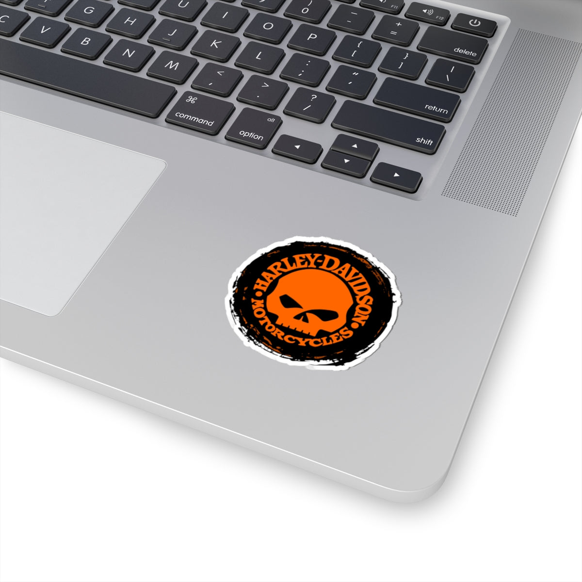 Harley Skull Biker Emblem | Bold Orange Motorcycle Graphic for Decals, Shirts, or Garage Art, ArtKiss-Cut Stickers