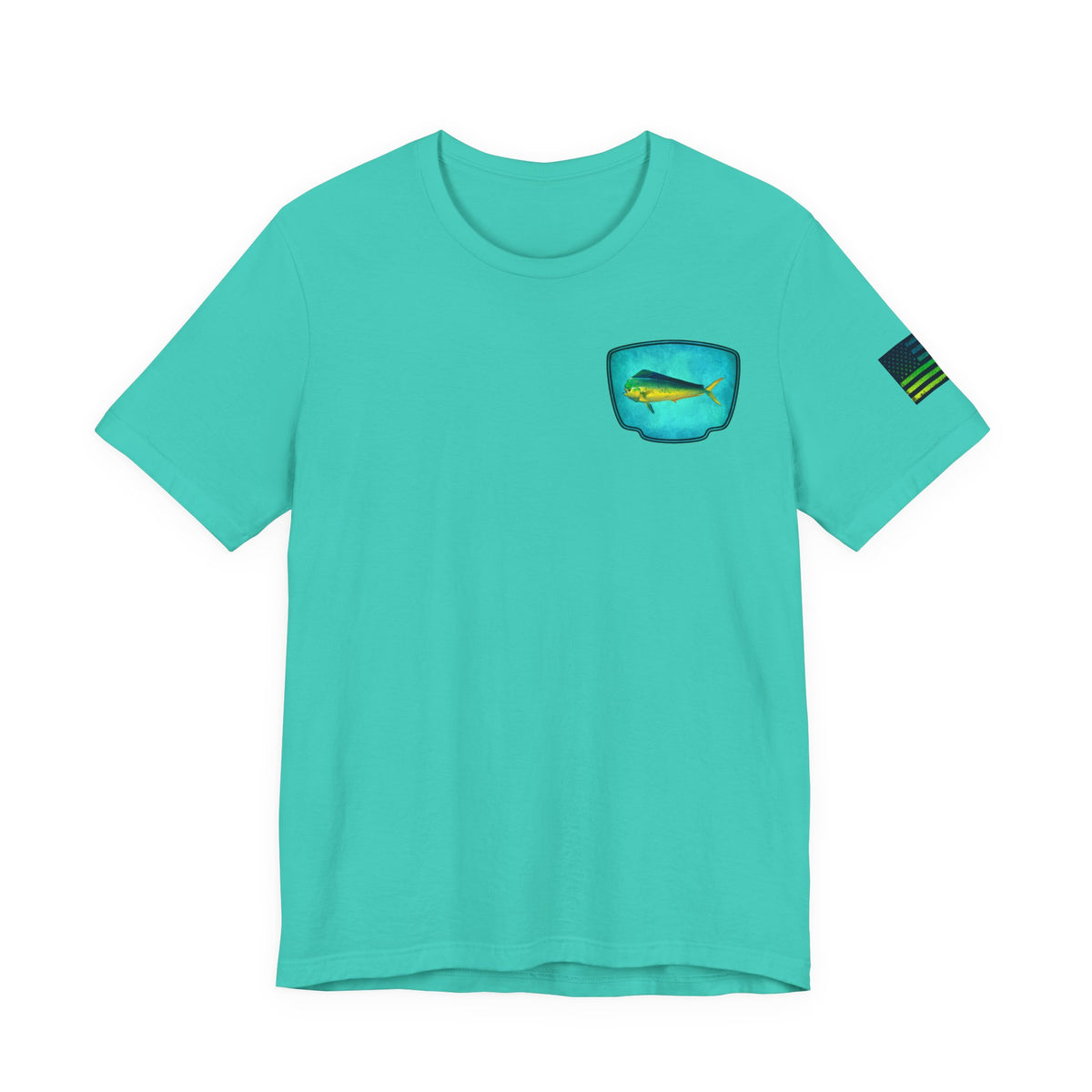 Vibrant Mahi Mahi Badge Tee – Ocean-Inspired Saltwater Fishing Shirt for Men