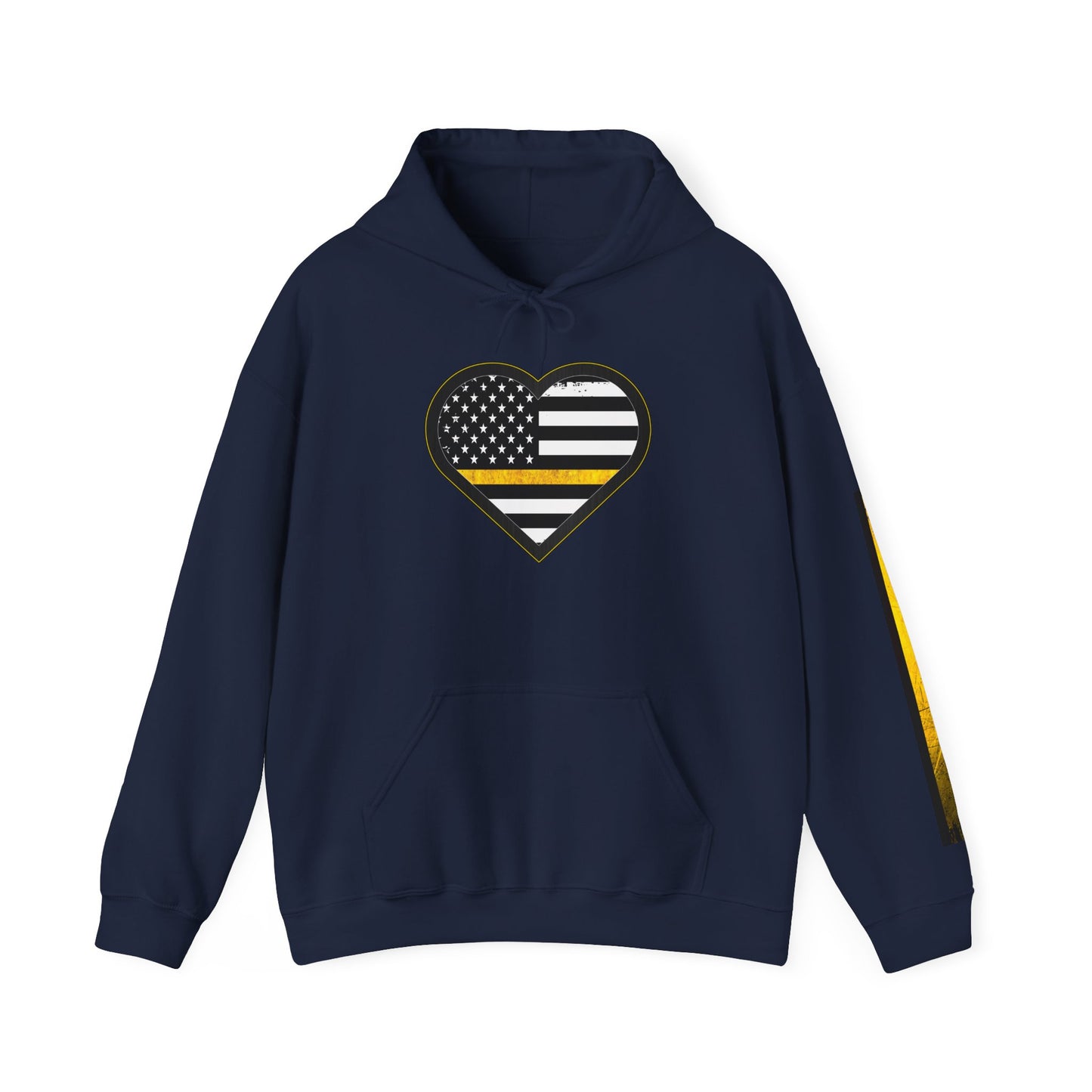 911 Dispatcher Thin Yellow Line American Flag Heart Hoodie, Dispatcher Hooded Sweatshirt, First Responder Gift, Patriotic