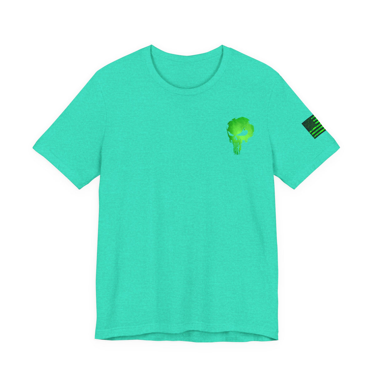 Green Punisher Skull with Hex Camo – Tactical Military Style Grunge Tee