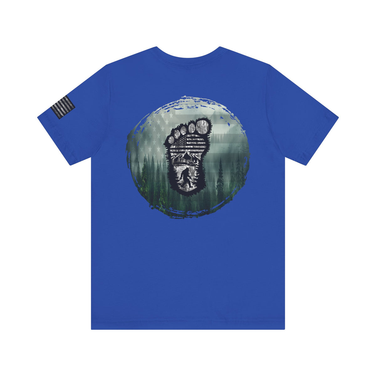 Bigfoot American Flag Camo Tee, Sasquatch Patriotic Shirt, Unisex Graphic Tee, Outdoor Adventure Top, Men's Women's Tee