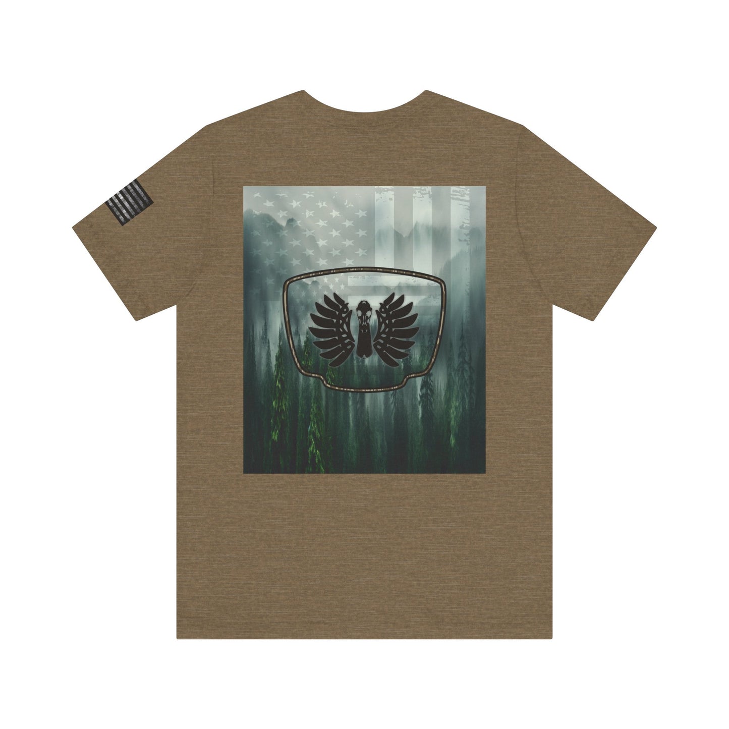 The Forest Duck Hunt Badge T-Shirt – Mossy Camo Print, Crossed Guns & Duck Skull Graphic