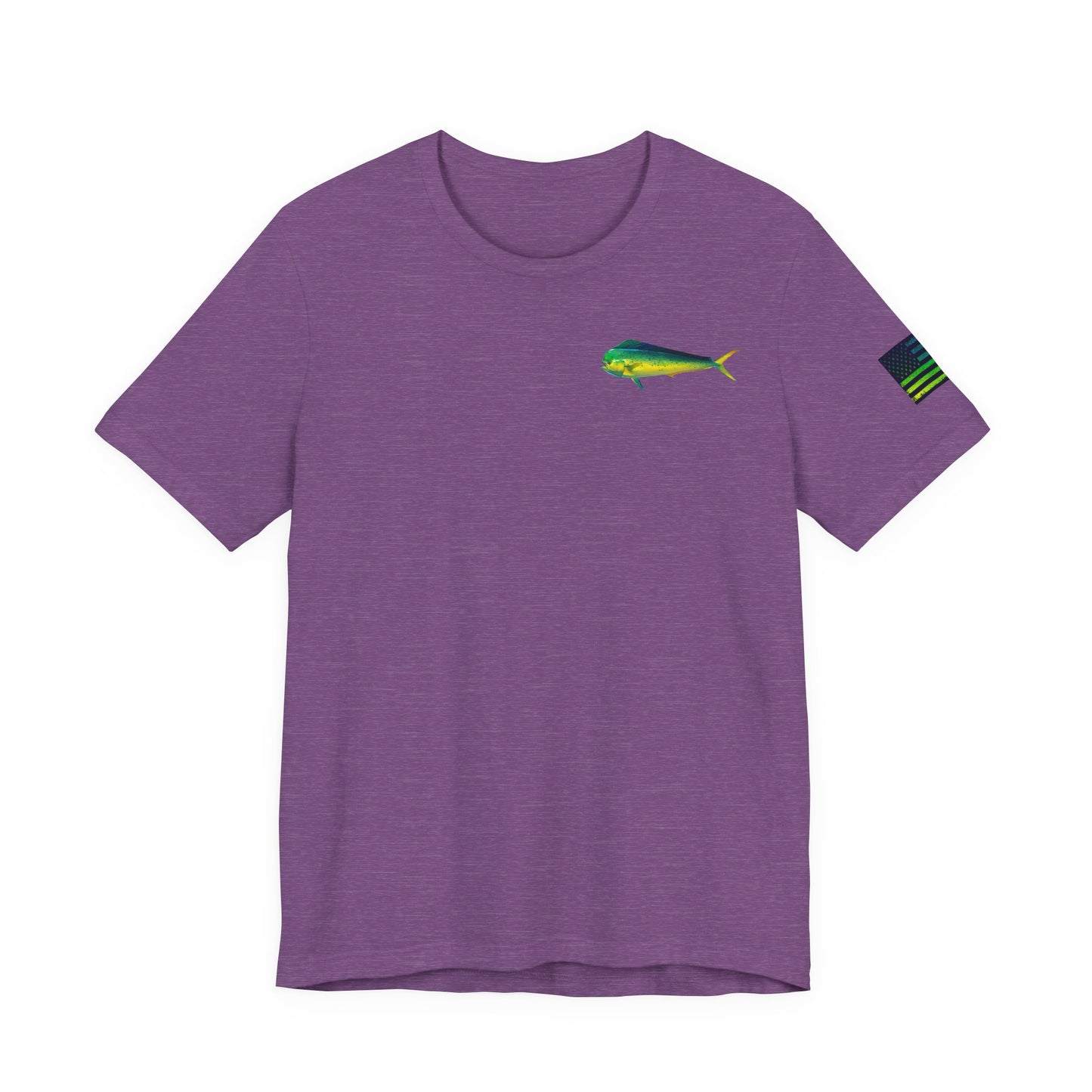 Mahi Mahi Badge Tee with Blackout Flag – Patriotic Saltwater Fishing Shirt