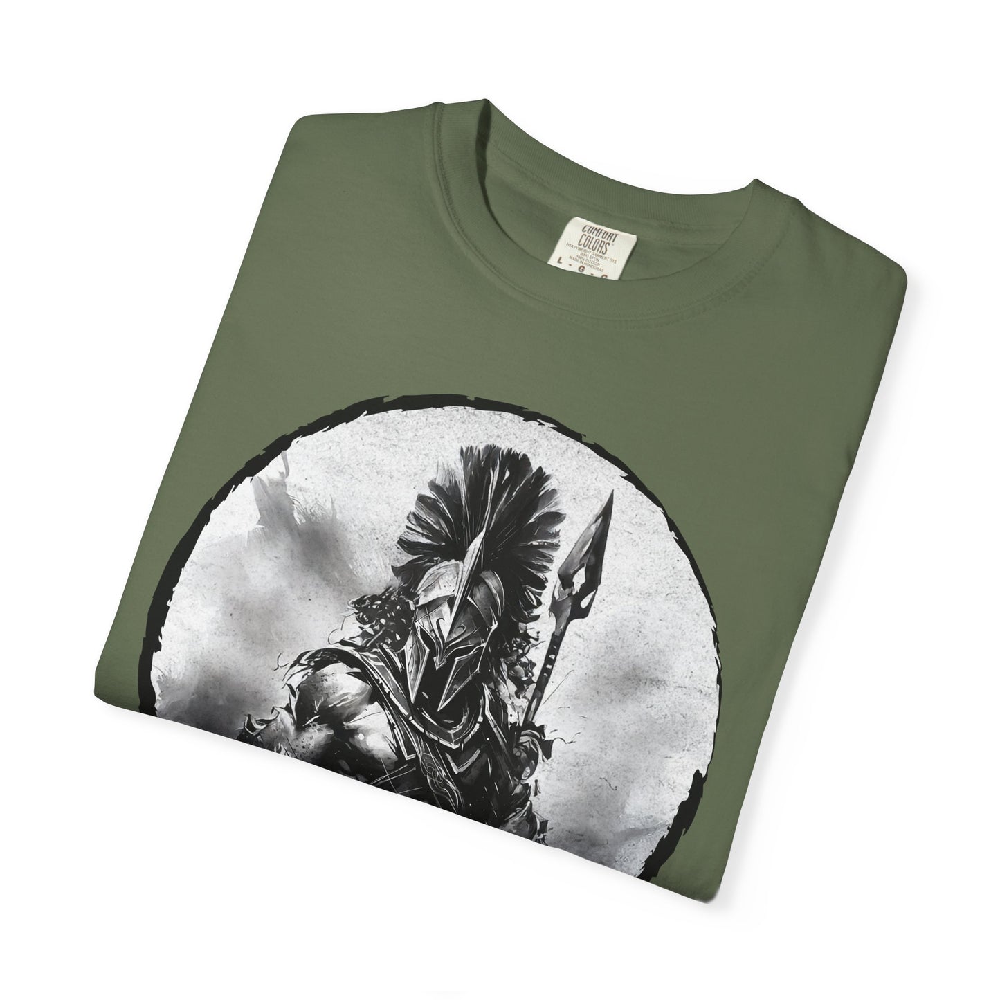 Spartan Warrior T-Shirt – Greek Helmet Circle Design Front & Spear Back | Warrior Graphic Tee
