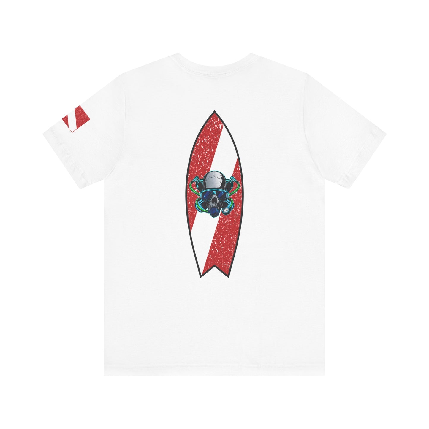 Scuba Diver Skull Red Dive Flag Design – Vintage Distressed Diving Flag Graphic with Oxygen Mask & Regulator, Retro Surfboard Decal, Nautical Tattoo Art
