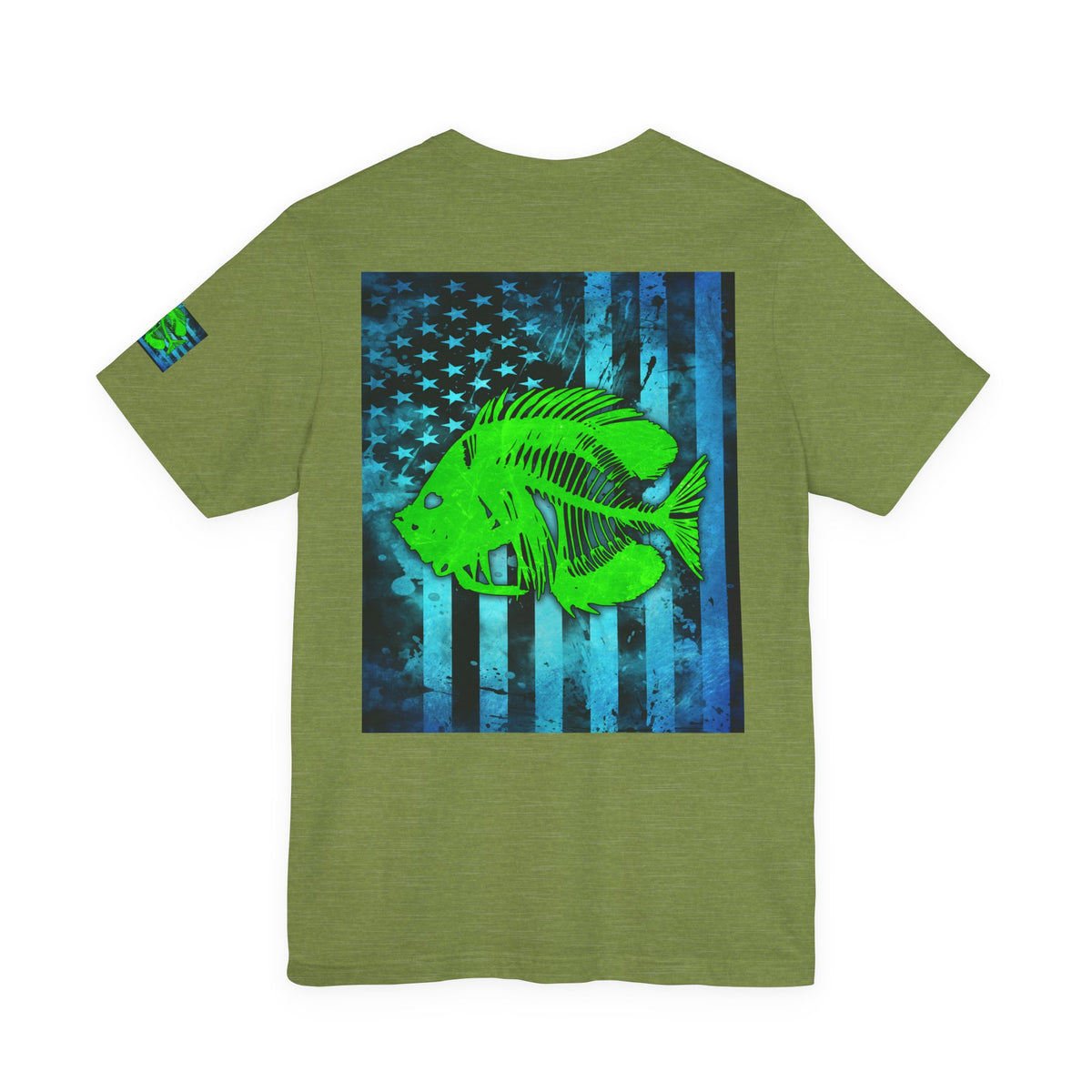 Green Pearch Angler Grunge American Flag Tee, Patriotic USA Shirt, Vintage American Flag