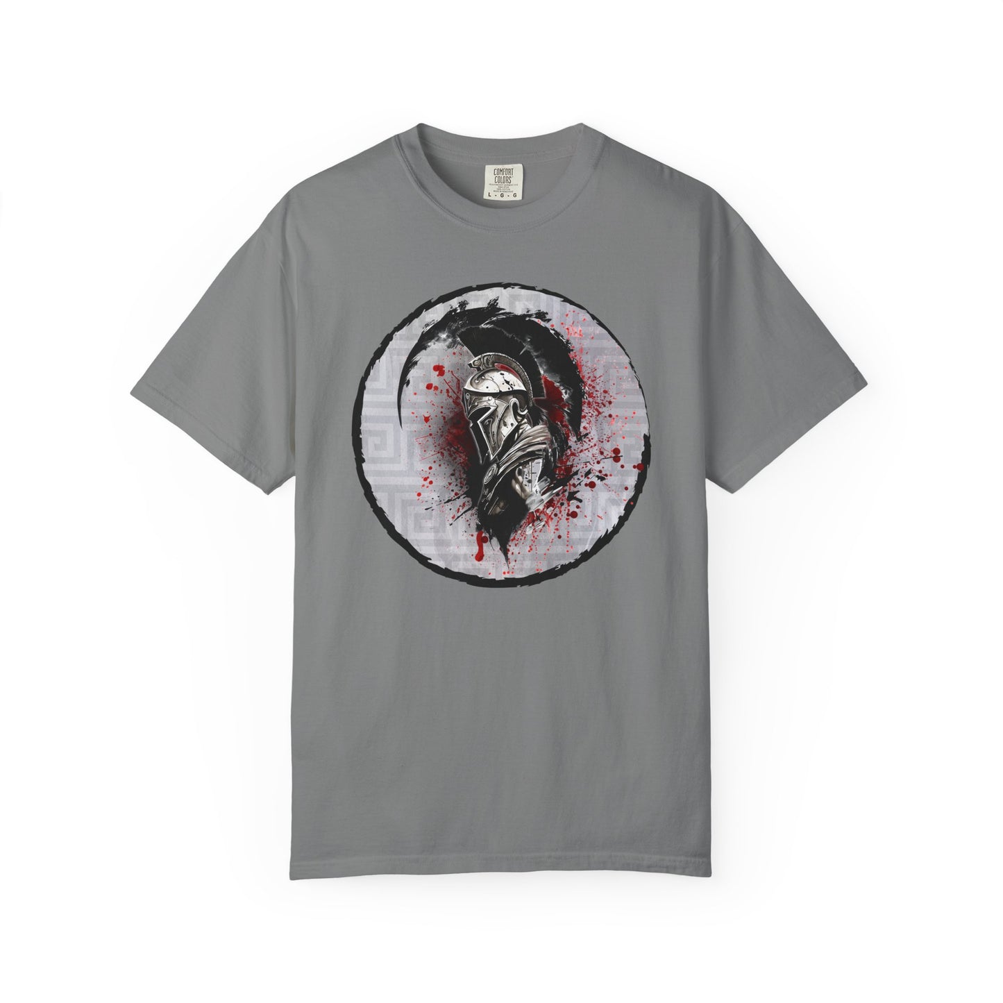 Spartan Warrior T-Shirt – Greek Helmet Circle Design Front & Spear Back | Warrior Graphic Tee