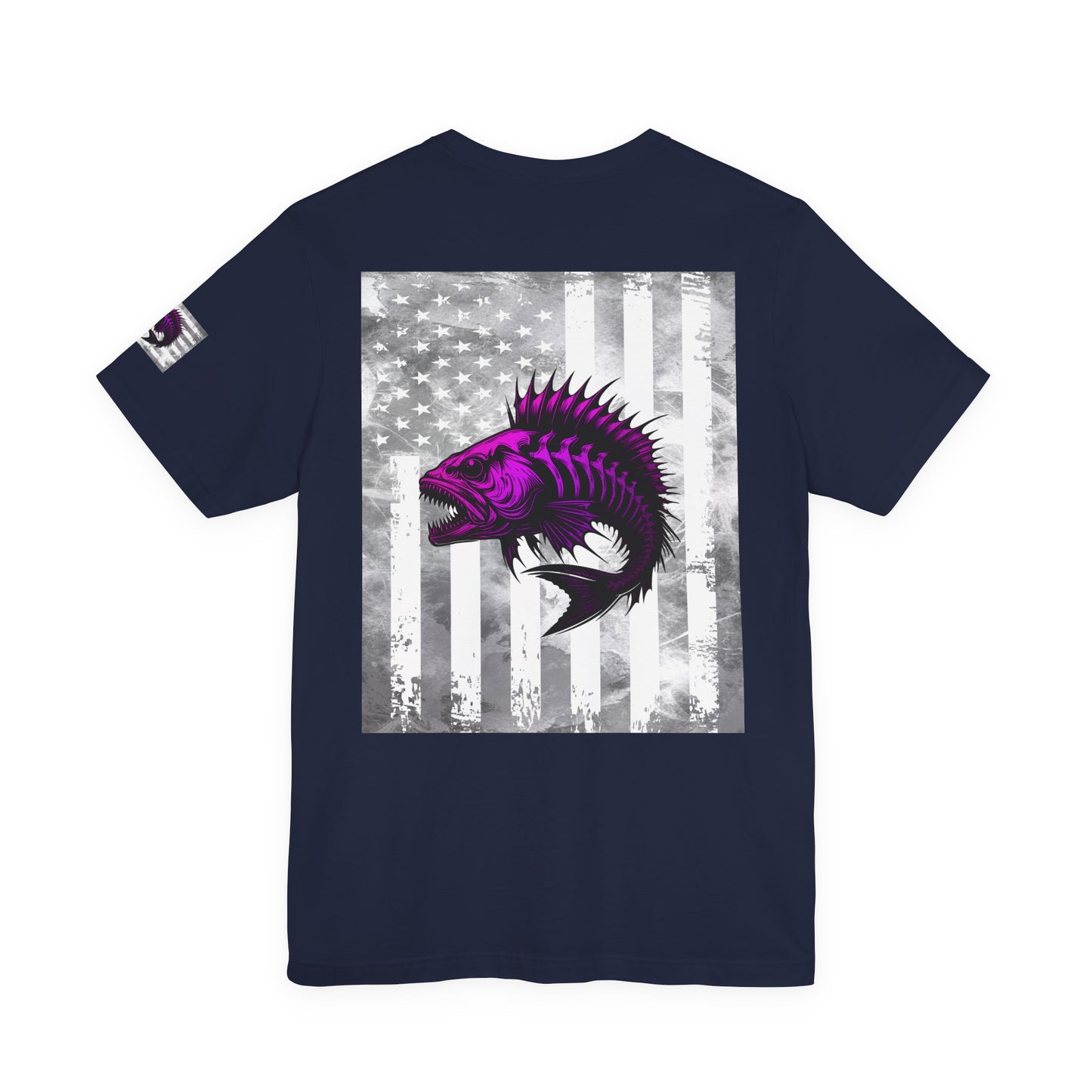 Fish Grunge American Flag Tee, Patriotic USA Shirt, Vintage American Flag