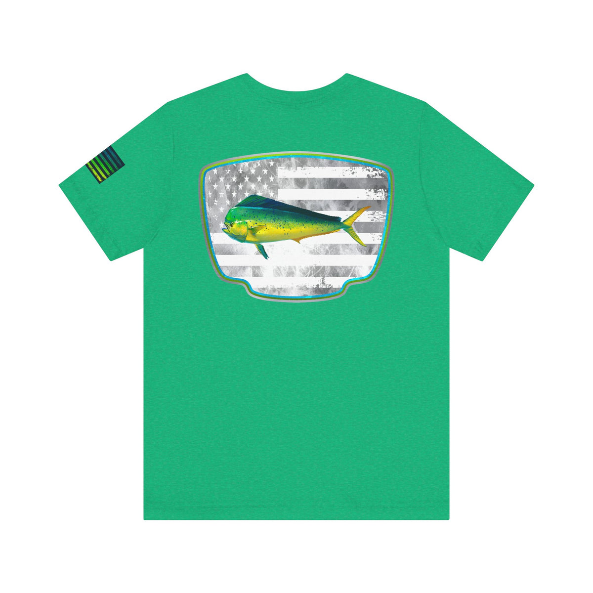 Mahi Mahi Sunglass Badge Tee – White Distressed Flag Fishing Shirt