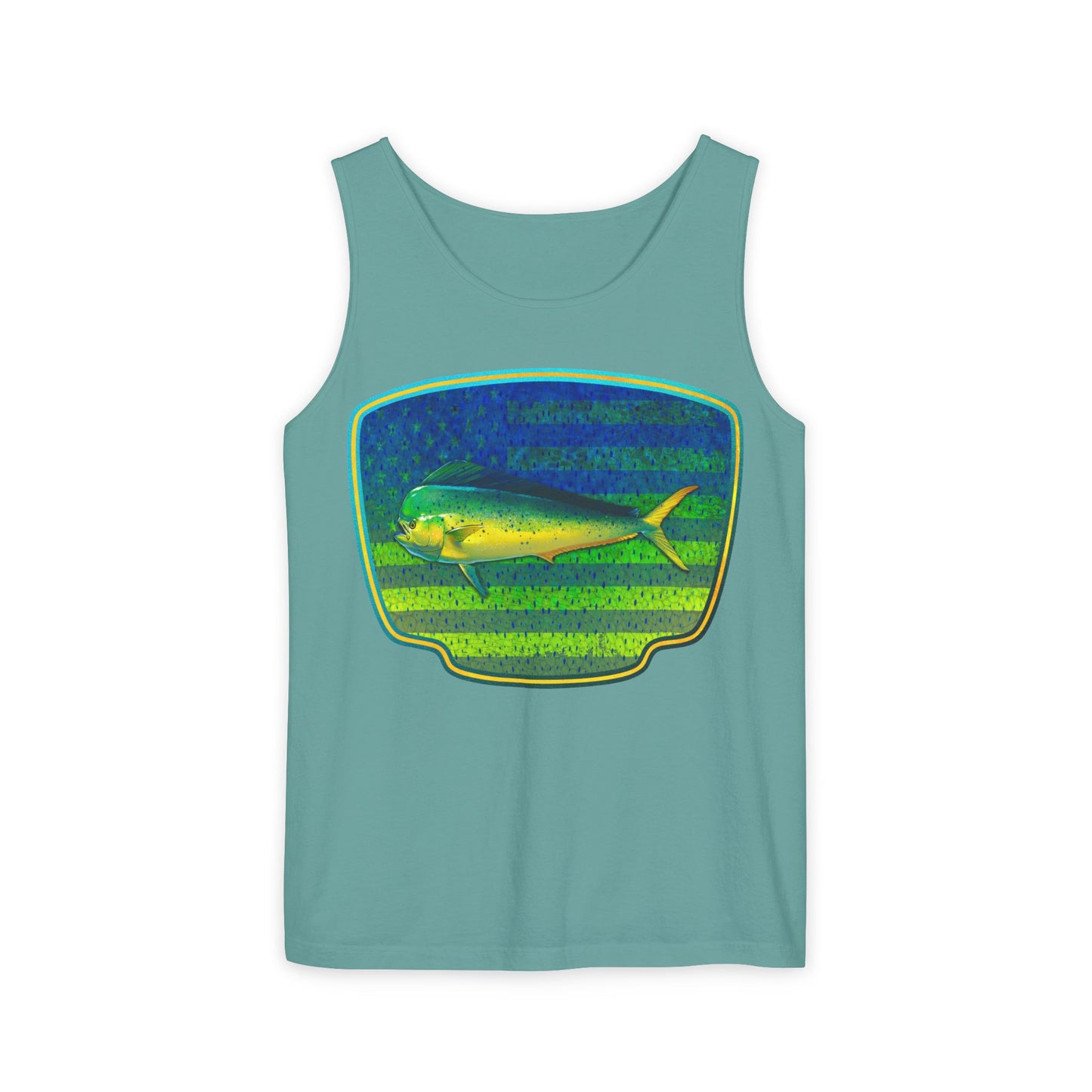 American Mahi Mahi Graphic Tank Top, Summer Apparel, Outdoors Shirt, Fishing Gear, Beachwear, Gifts for Anglers