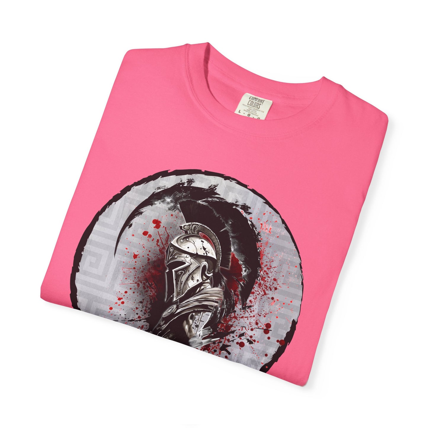 Spartan Warrior T-Shirt – Greek Helmet Circle Design Front & Spear Back | Warrior Graphic Tee