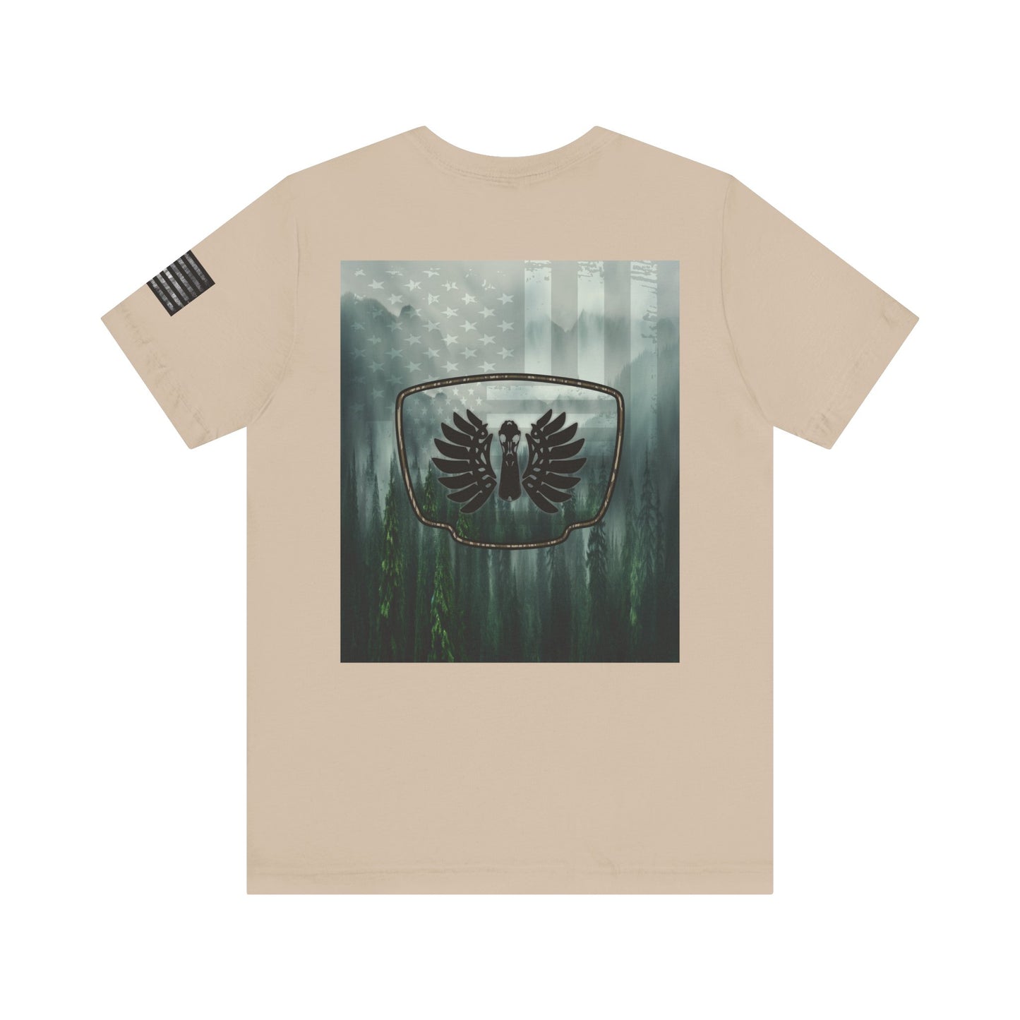 The Forest Duck Hunt Badge T-Shirt – Mossy Camo Print, Crossed Guns & Duck Skull Graphic