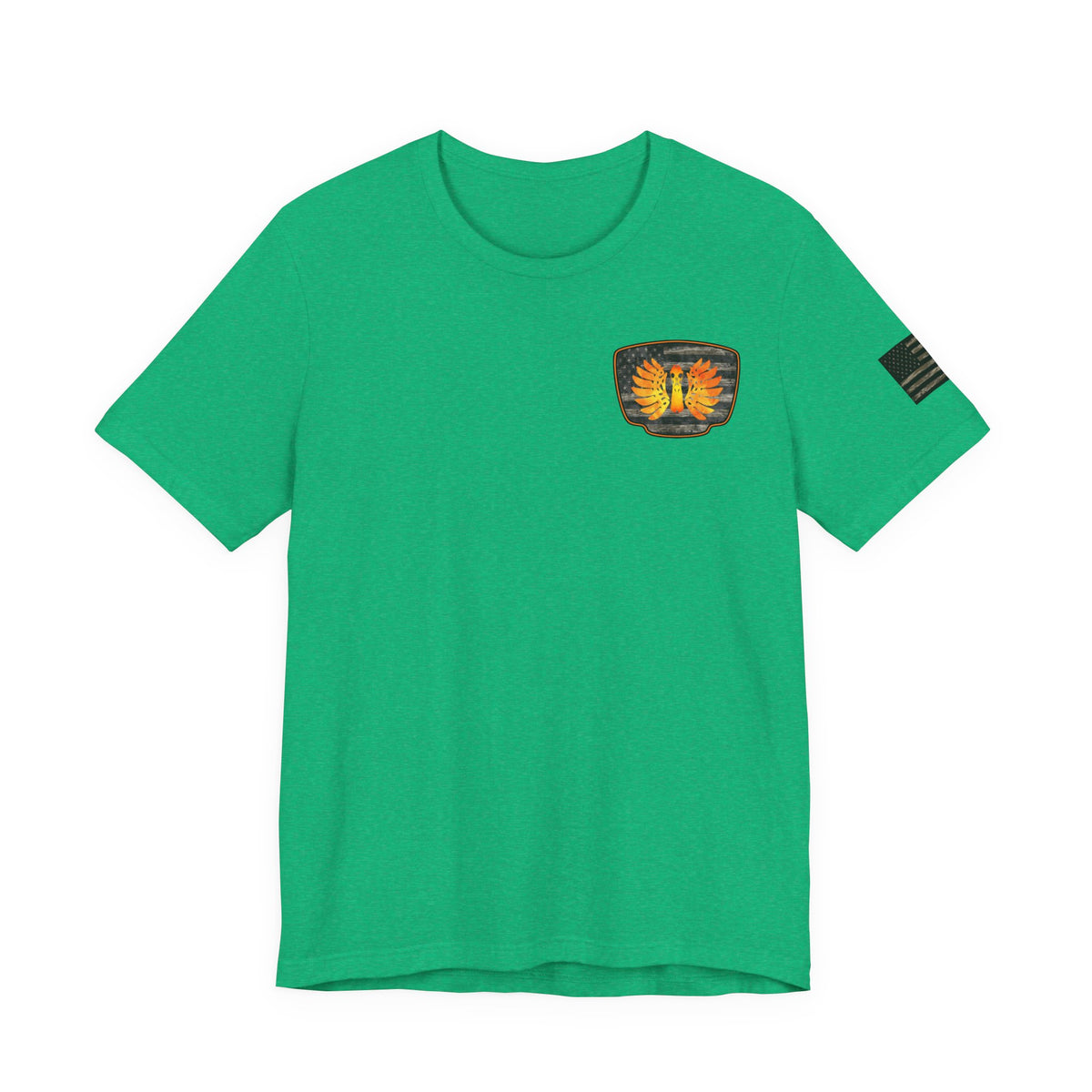 Duck Hunt Badge T-Shirt – Mossy Camo Print, Crossed Guns & Duck Skull Graphic
