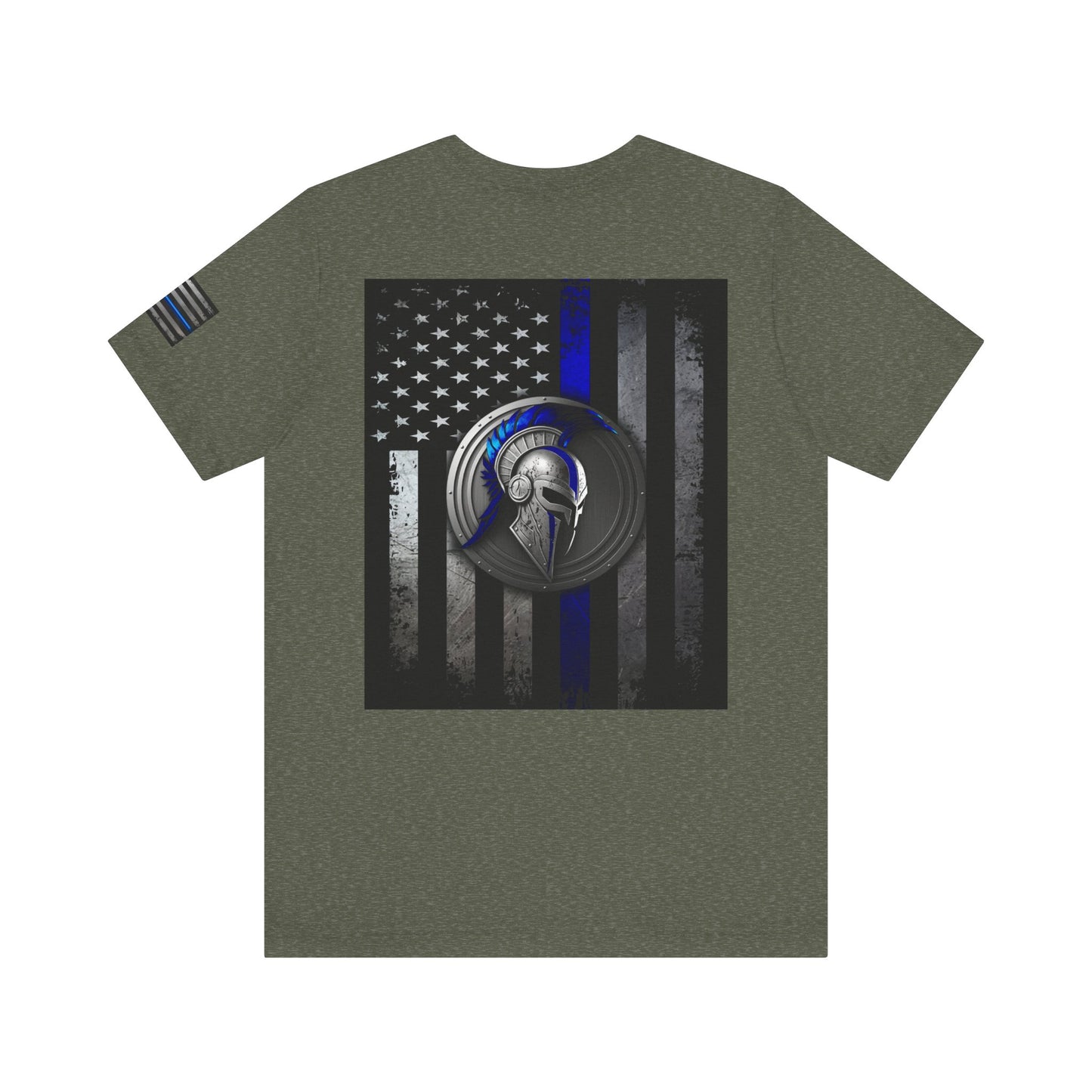 Spartan Helmet Flag Shirt – Thin Blue Line American Patriotic Tee for Law Enforcement Support