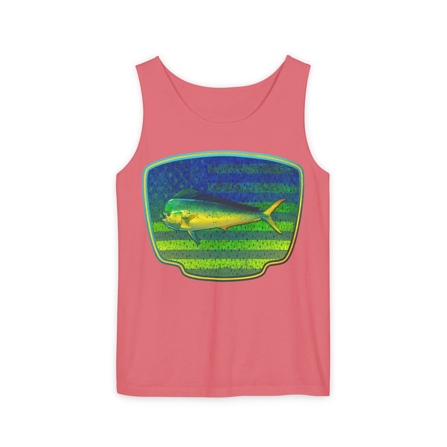 American Mahi Mahi Graphic Tank Top, Summer Apparel, Outdoors Shirt, Fishing Gear, Beachwear, Gifts for Anglers