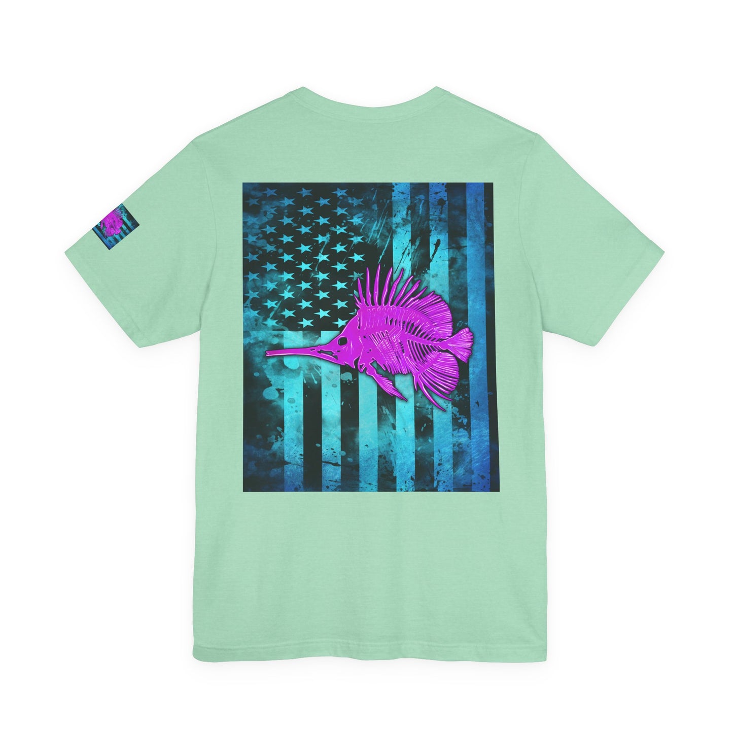 Pink Angler Grunge American Flag Tee, Patriotic USA Shirt, Vintage American Flag