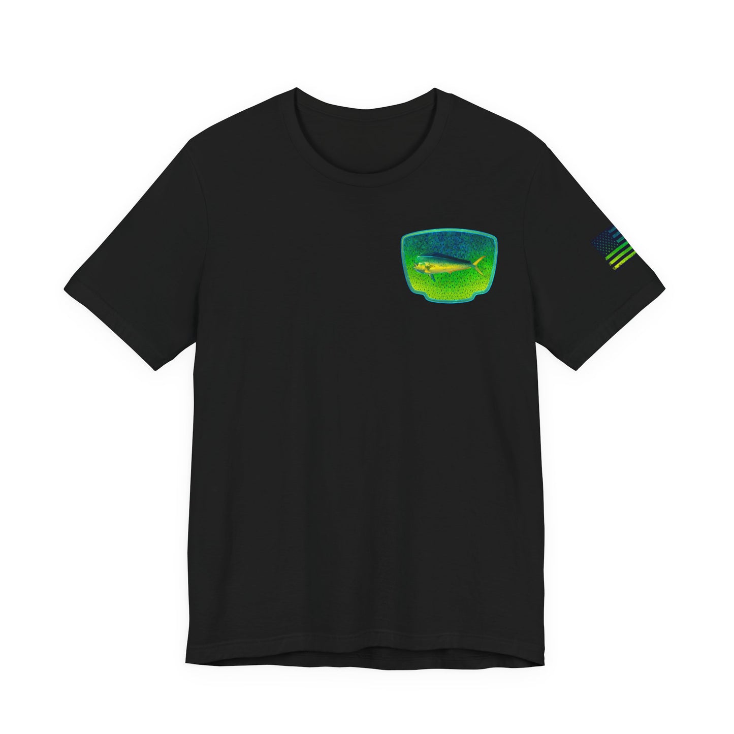 Bright Mahi Mahi Fish Skin Badge Tee – Bold Saltwater Fishing Shirt for Ocean Lovers