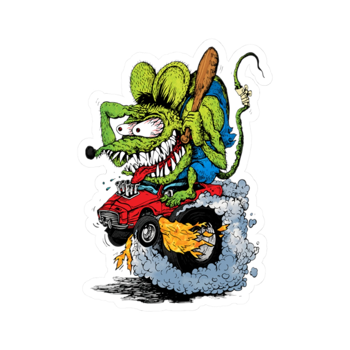 Hot Rod Ratfink Sticker – Wild Ride Cartoon Rat with Flames and AttitudeArtKiss-Cut Stickers