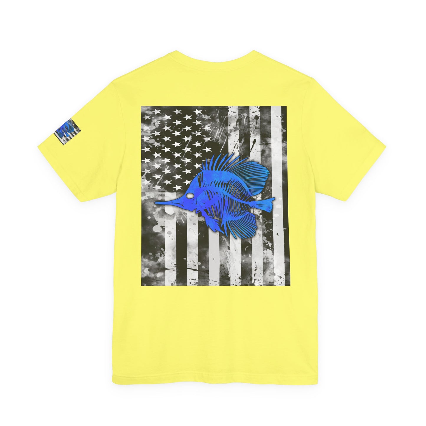 Blue Fish Skeleton Grunge American Flag Tee, Patriotic USA Shirt, Vintage American Flag