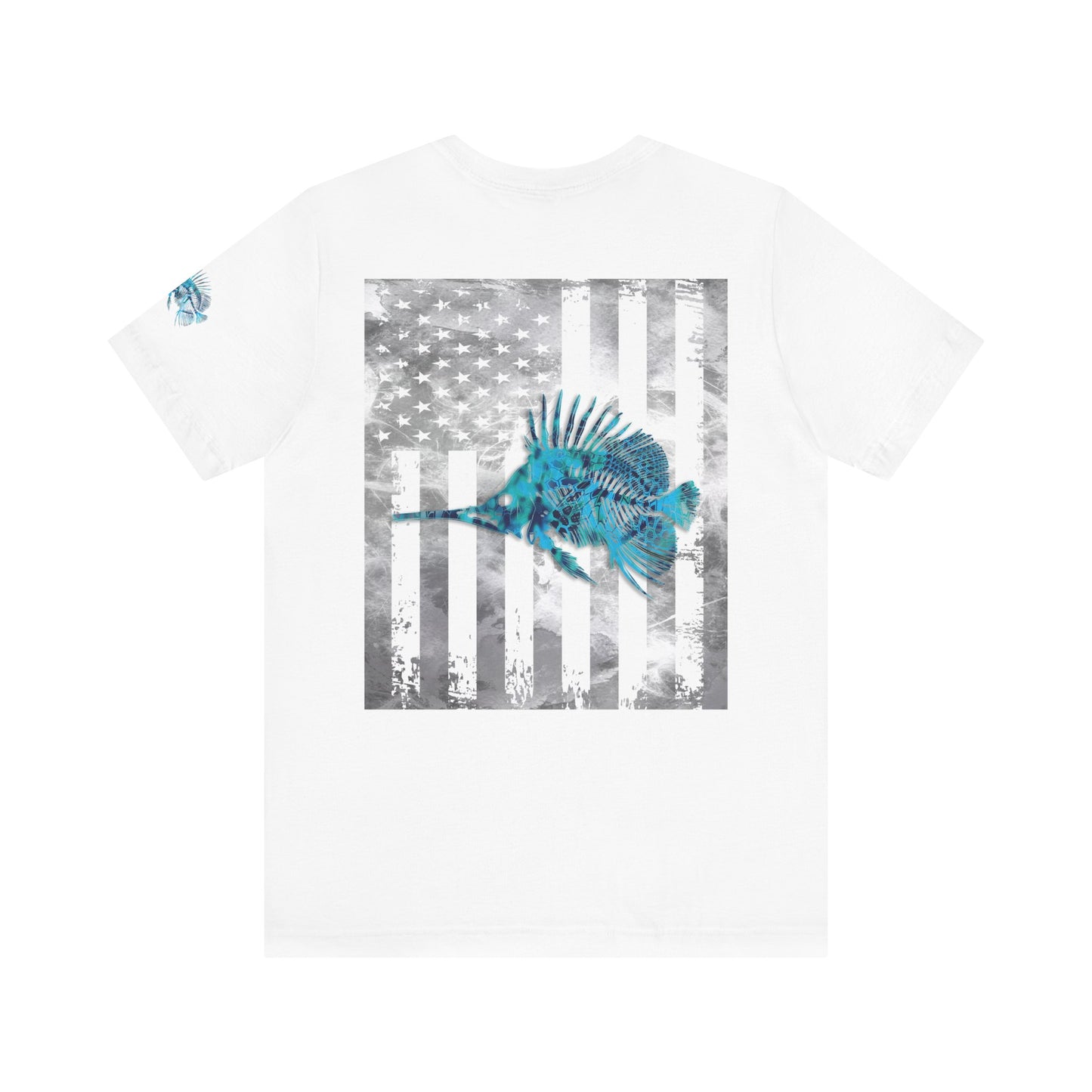 Fish Skeleton Grunge American Flag Tee, Patriotic Fishing Shirt, Vintage USA Bones, Fourth of July Apparel,
