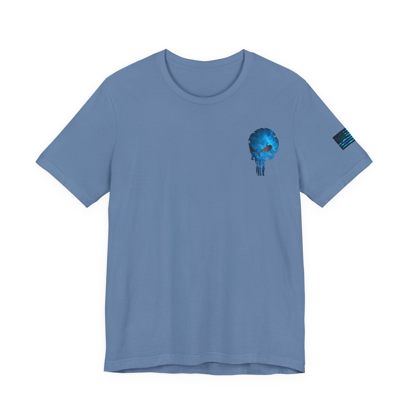 Blue Grunge Punisher Skull – Neon Grunge Vigilante Graphic for Shirts, Decals & Prints