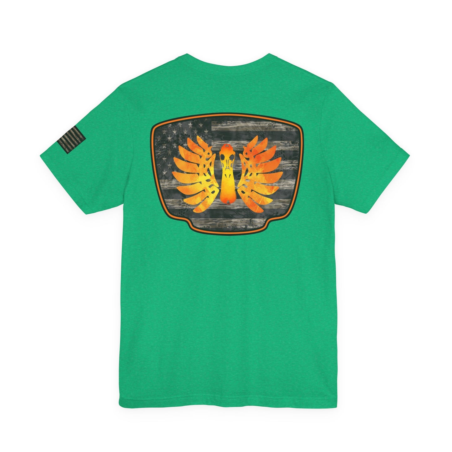 Duck Hunt Badge T-Shirt – Mossy Camo Print, Crossed Guns & Duck Skull Graphic