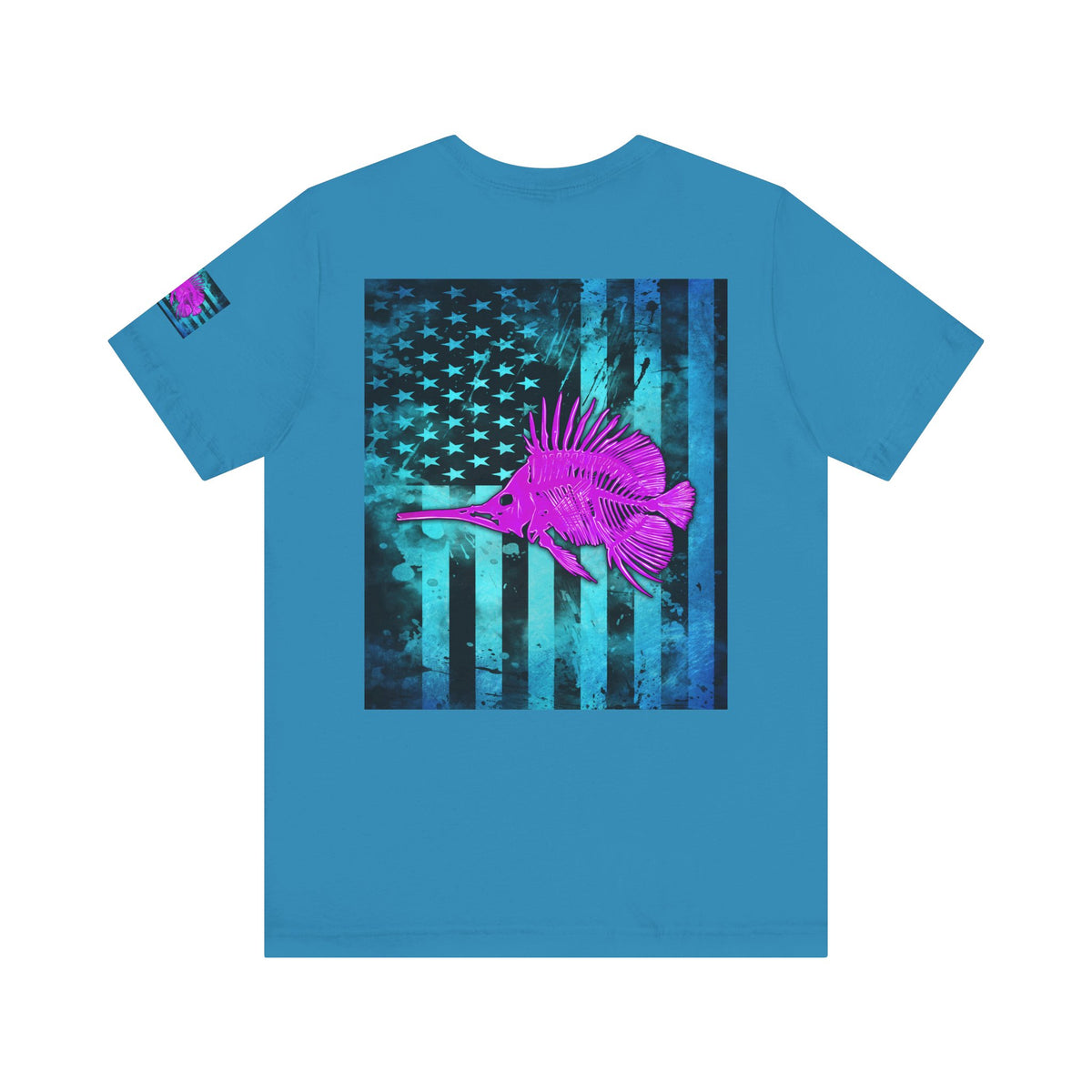 Pink Angler Grunge American Flag Tee, Patriotic USA Shirt, Vintage American Flag