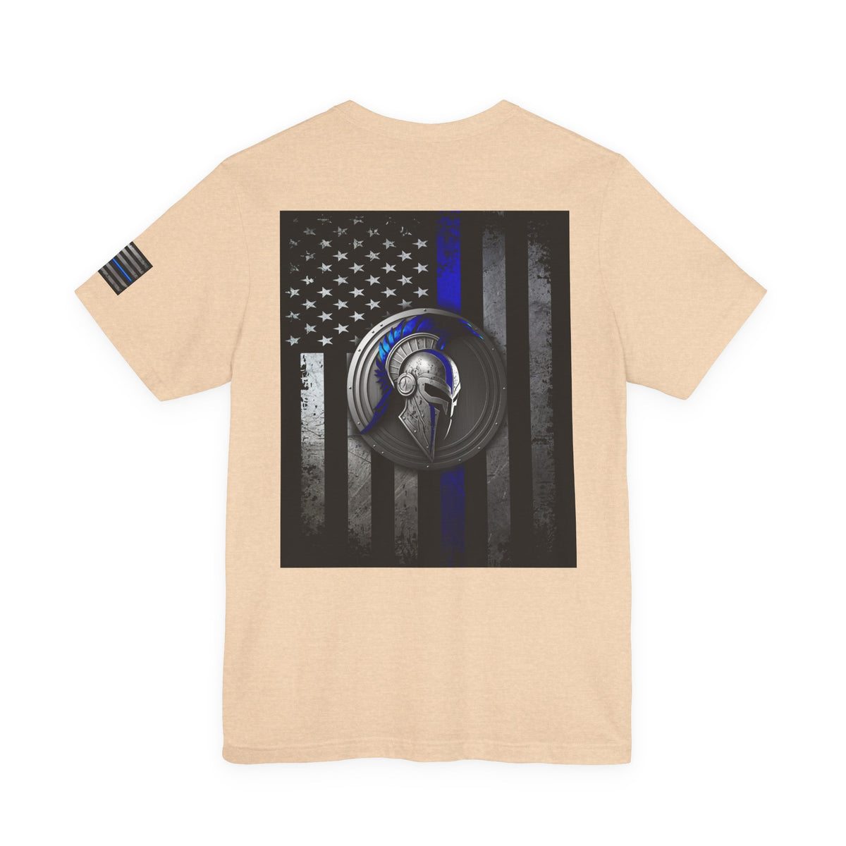 Spartan Helmet Flag Shirt – Thin Blue Line American Patriotic Tee for Law Enforcement Support