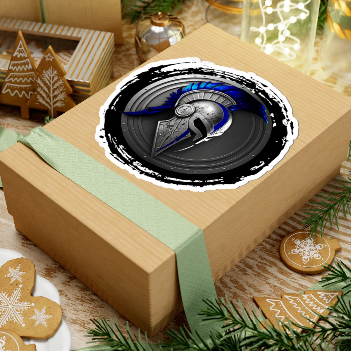 Spartan Warrior Thin Blue Line Police Support Sticker ArtKiss-Cut Stickers