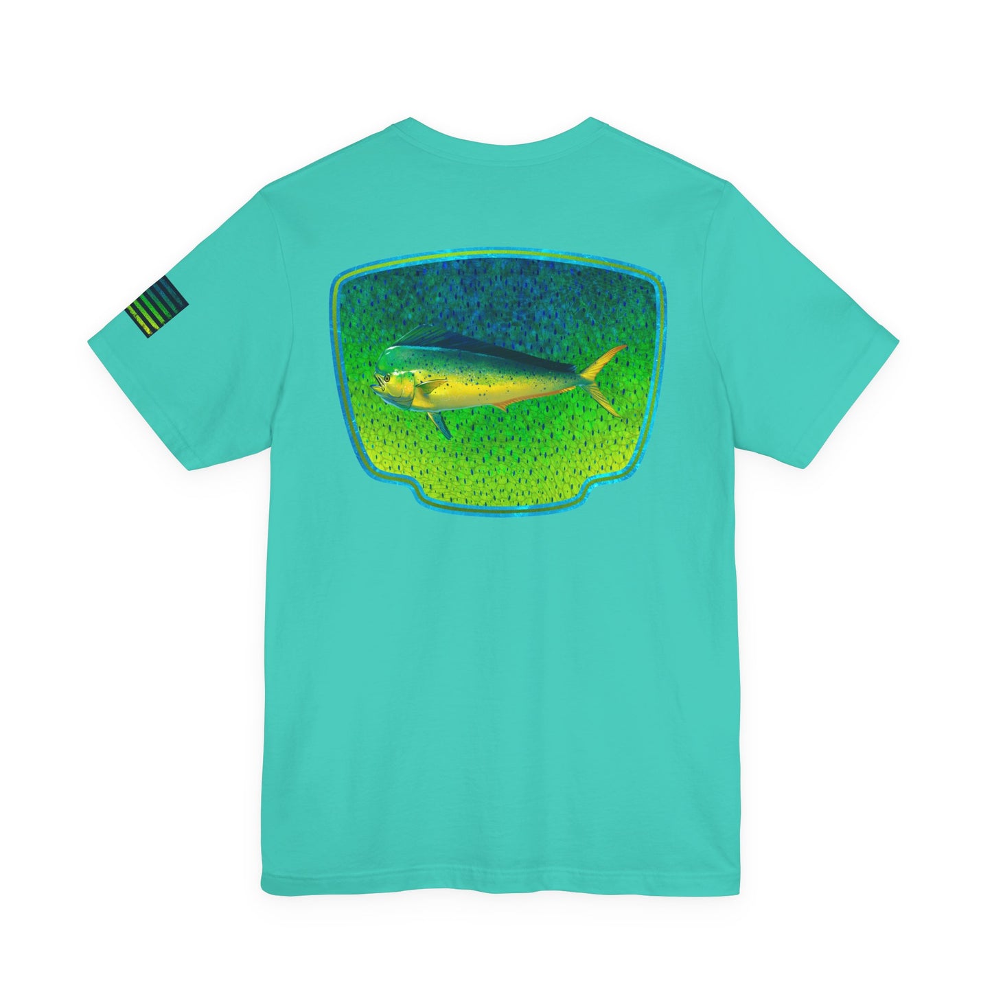 Bright Mahi Mahi Fish Skin Badge Tee – Bold Saltwater Fishing Shirt for Ocean Lovers