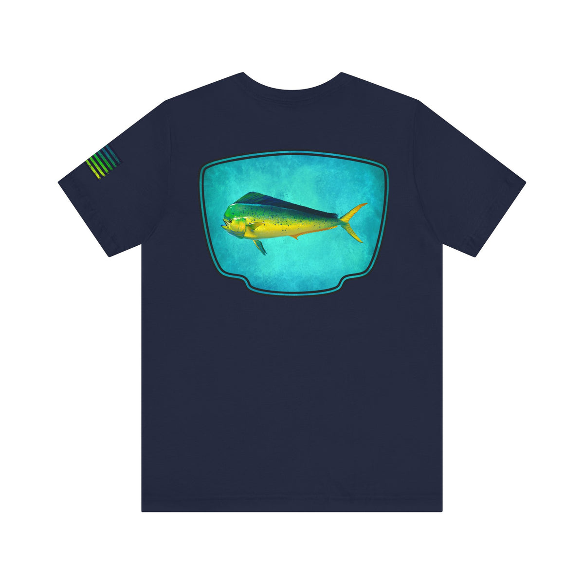 Vibrant Mahi Mahi Badge Tee – Ocean-Inspired Saltwater Fishing Shirt for Men