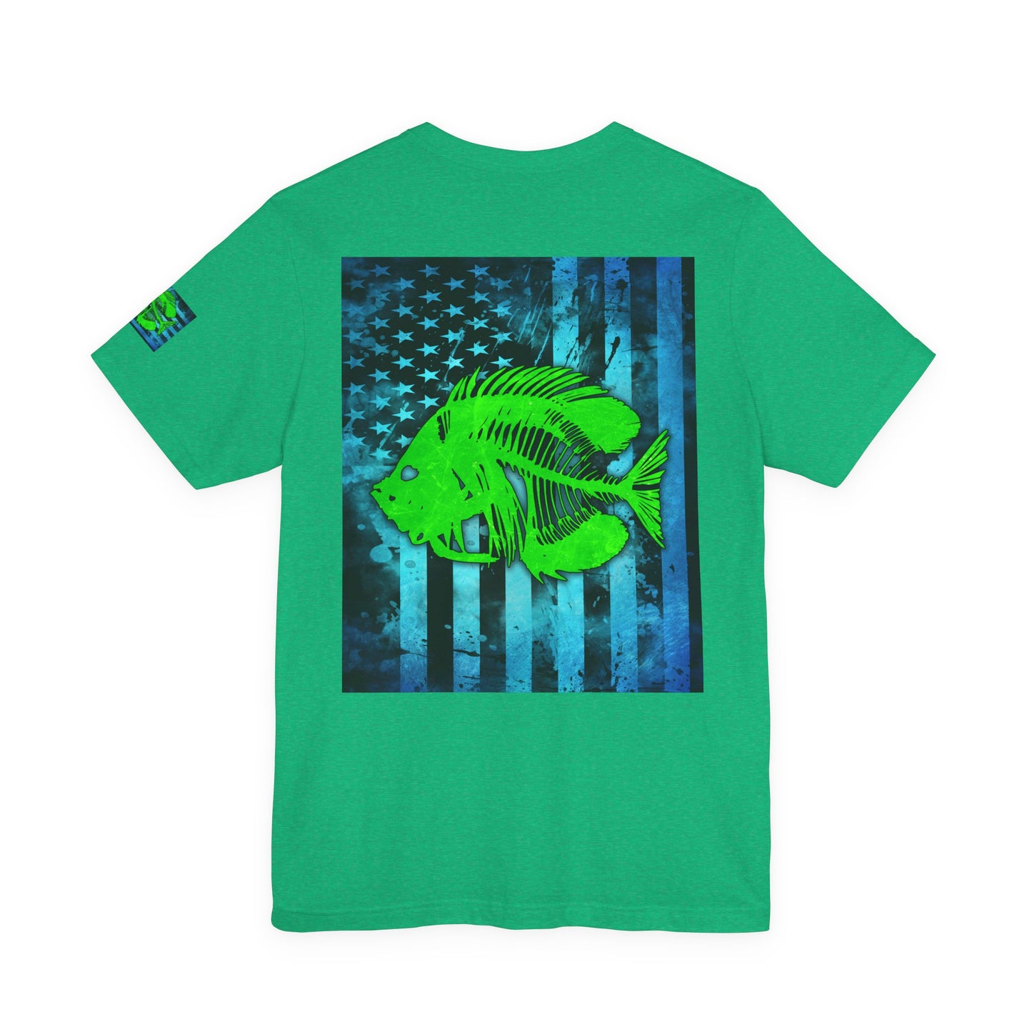 Green Pearch Angler Grunge American Flag Tee, Patriotic USA Shirt, Vintage American Flag