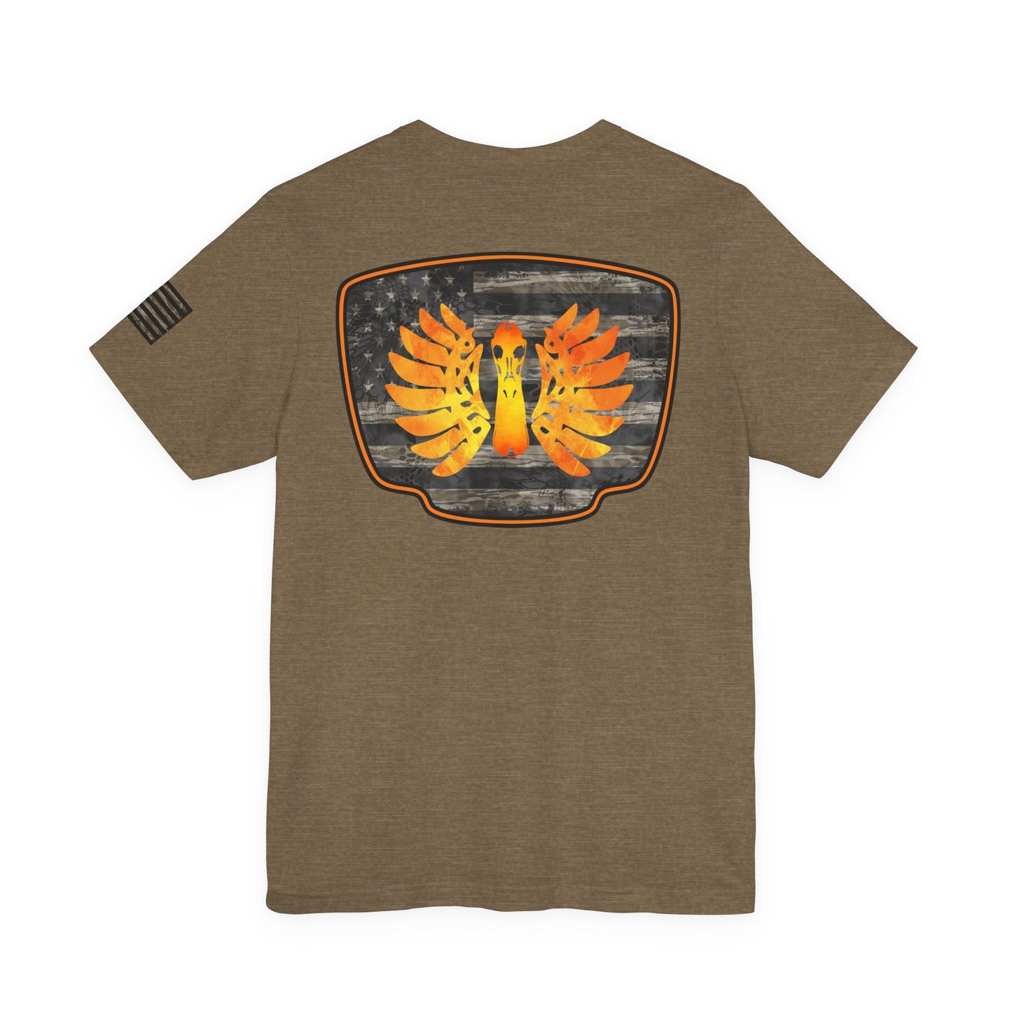 Duck Hunt Badge T-Shirt – Mossy Camo Print, Crossed Guns & Duck Skull Graphic