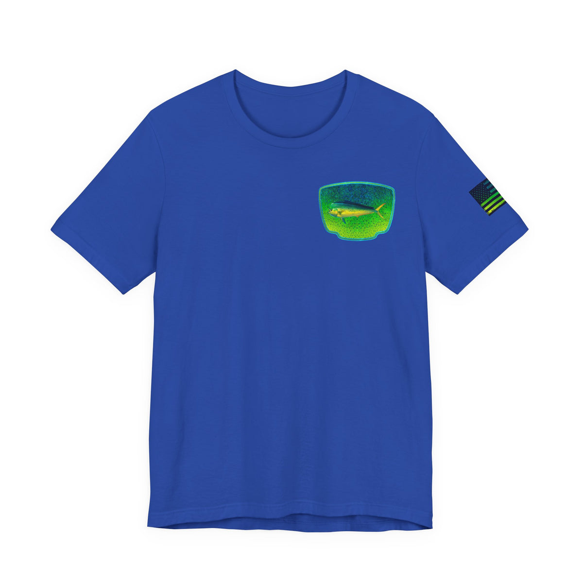 Bright Mahi Mahi Fish Skin Badge Tee – Bold Saltwater Fishing Shirt for Ocean Lovers