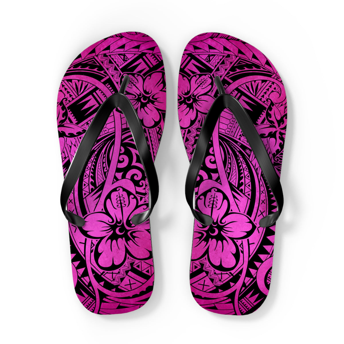 Polynesian Pink Flip Flops - Boho Beach Footwear, Summer Sandals, Vacation Shoes, Hibiscus Print, Gift for Her