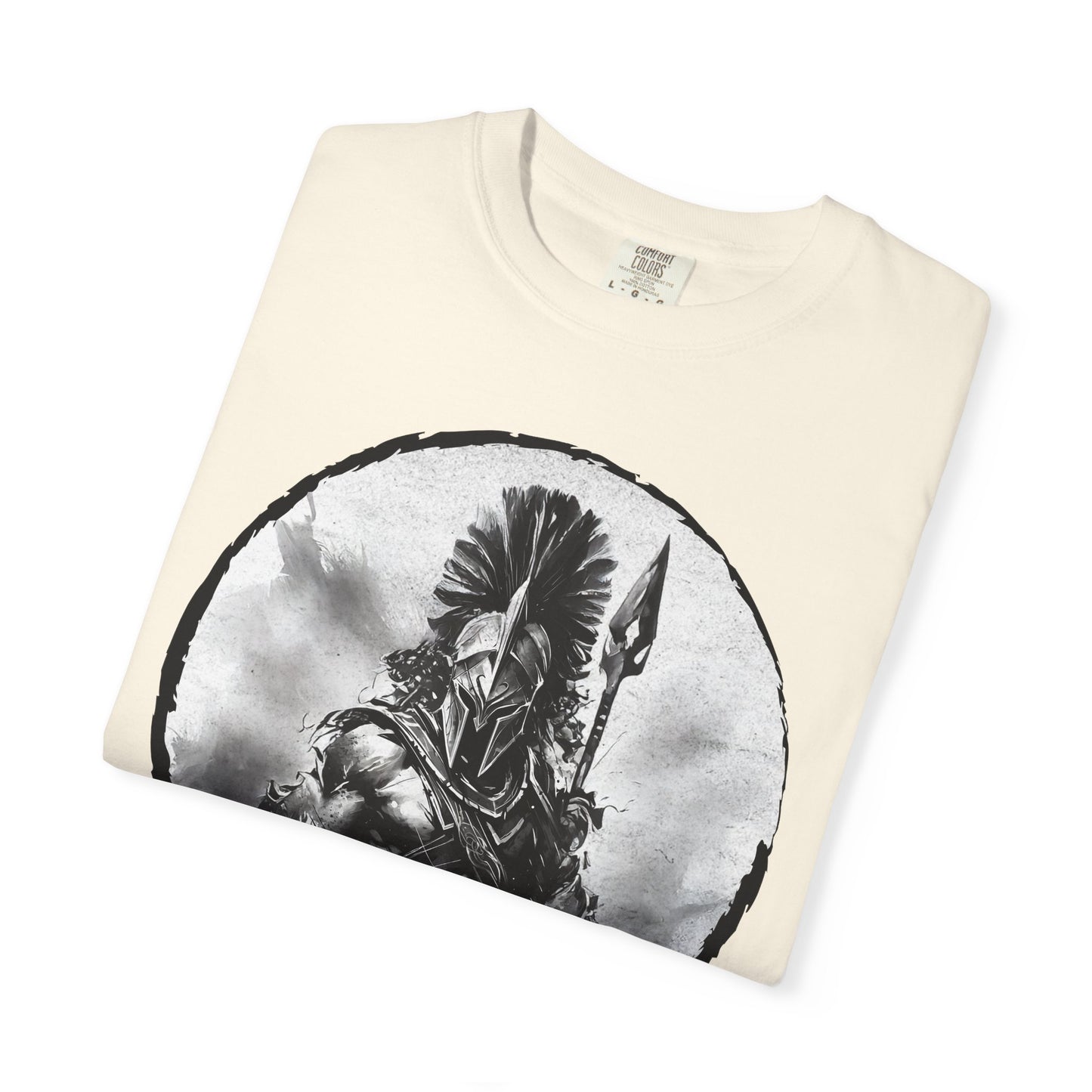 Spartan Warrior T-Shirt – Greek Helmet Circle Design Front & Spear Back | Warrior Graphic Tee