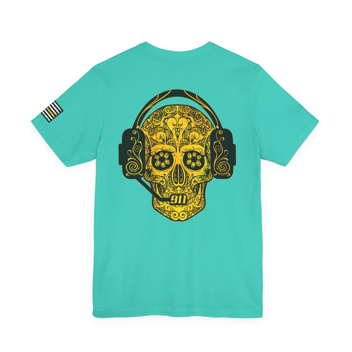 911 Dispatcher Sugar Skull Unisex Tee, Dispatcher Gift, Day of the Dead Shirt, Thin Gold Line,