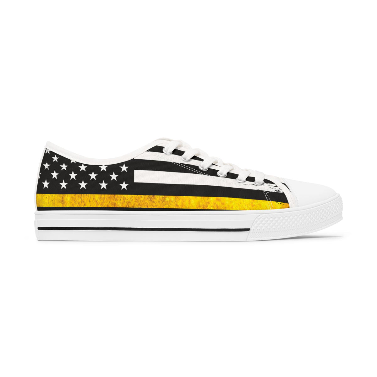 Thin Yellow Line American Flag Low Top Sneakers – 911 Dispatcher Shoes for Women, Casual Canvas Streetwear