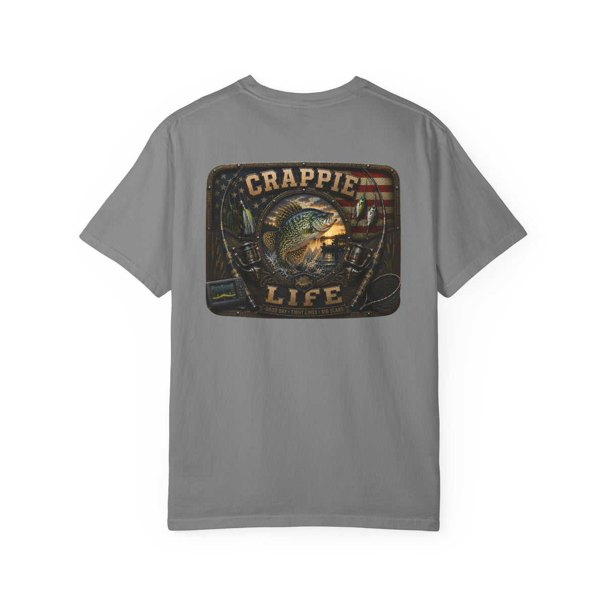 Crappie Life T-Shirt — Retro American Flag Crappie Fishing Tee