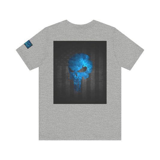 Blue Grunge Punisher Skull – Neon Grunge Vigilante Graphic for Shirts, Decals & Prints