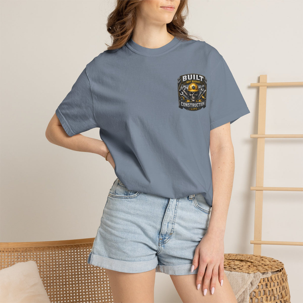 Construction Life T-Shirt — "Built Not Bought" Skull & Hard Hat Crew Tee