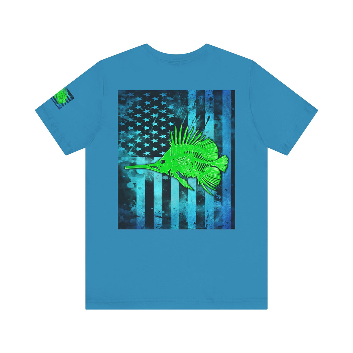 Green Fish Grunge American Flag Tee, Patriotic USA Shirt, Vintage American Flag