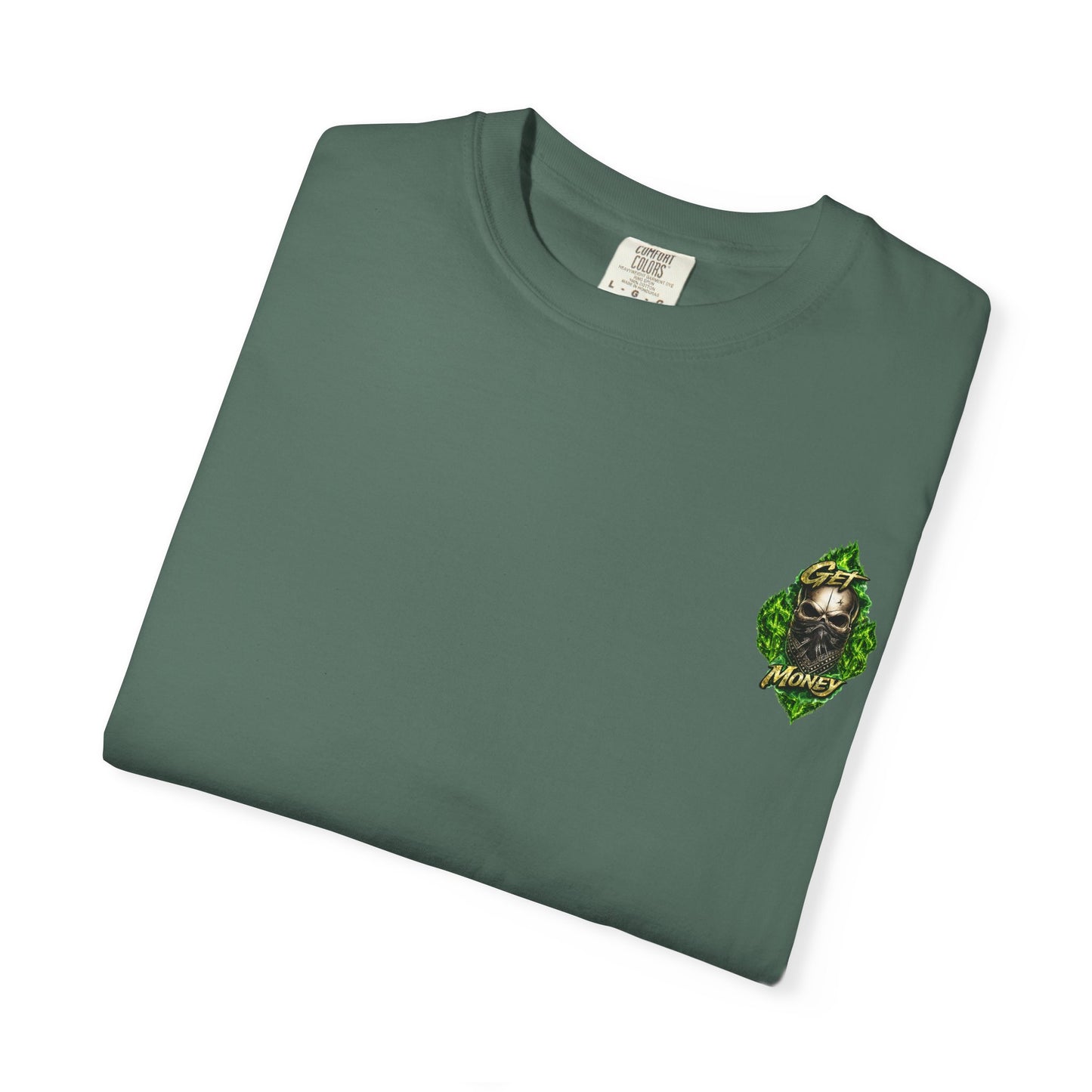 Get Money Skull Graphic Tee – Green Flame Dollar Sign Hustle Streetwear Shirt