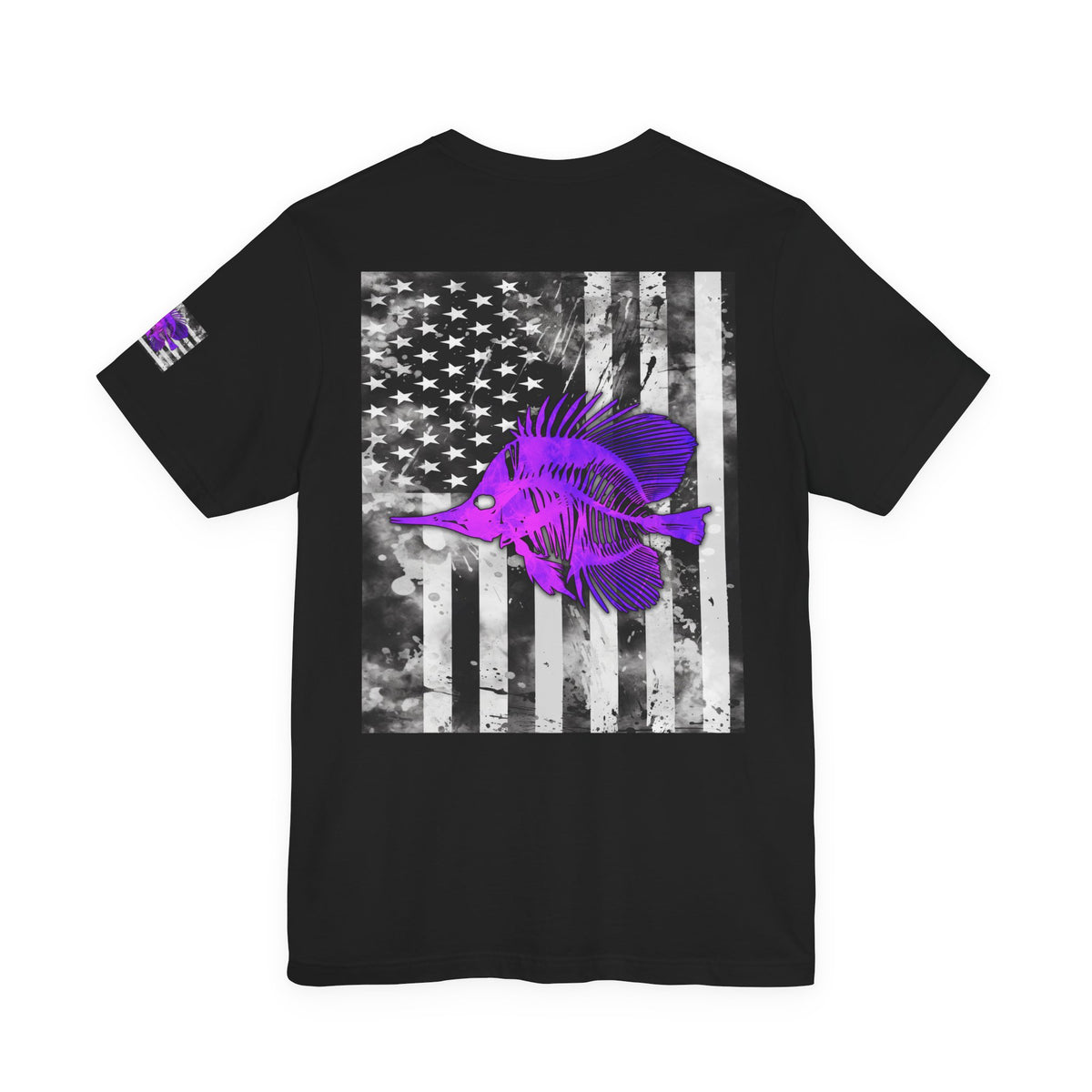 Purple Fish Angler Grunge American Flag Tee, Patriotic USA Shirt, Vintage American Flag