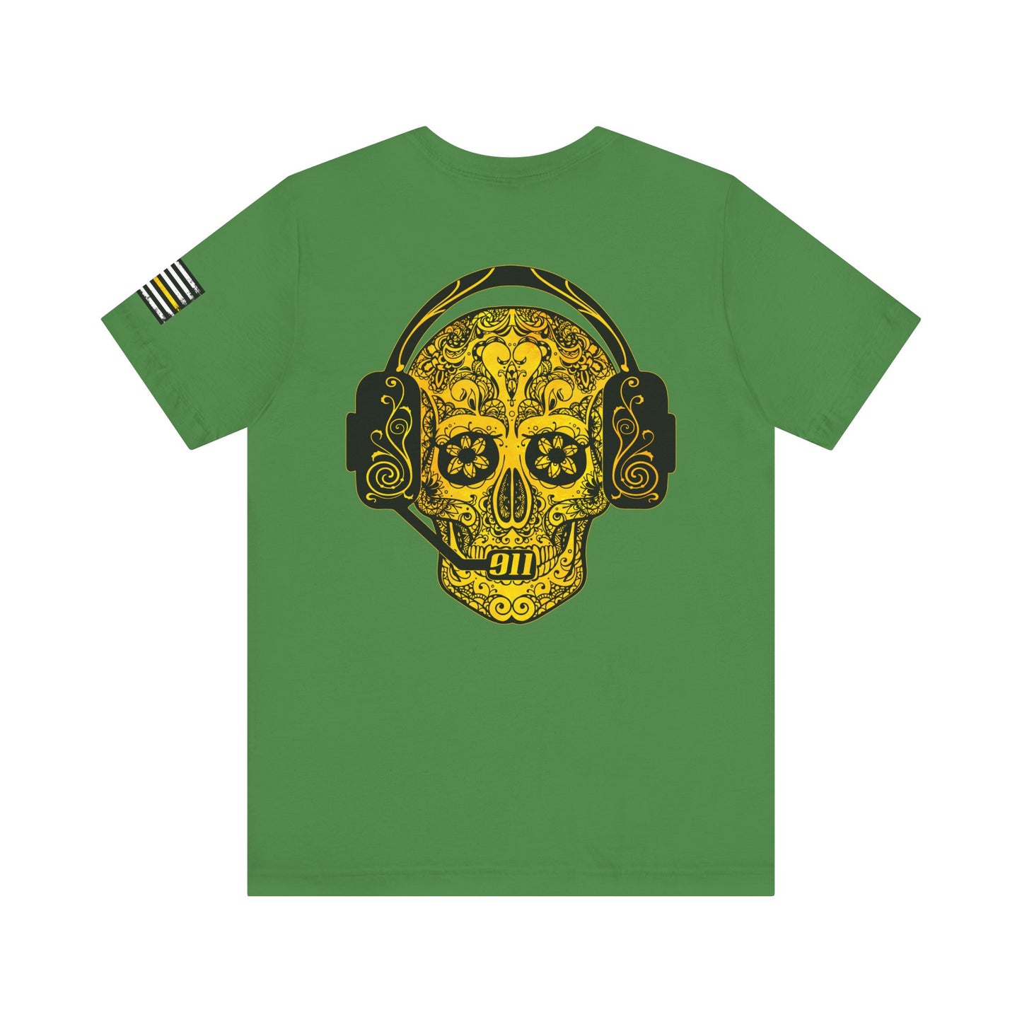 911 Dispatcher Sugar Skull Unisex Tee, Dispatcher Gift, Day of the Dead Shirt, Thin Gold Line,